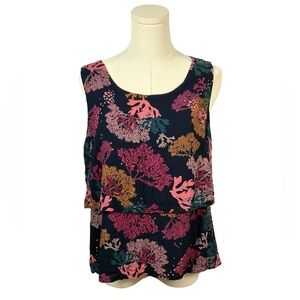 Thien Kim New Fashion‎ Navy Layered, Cropped Tank w/ Botanical Print (XXL)